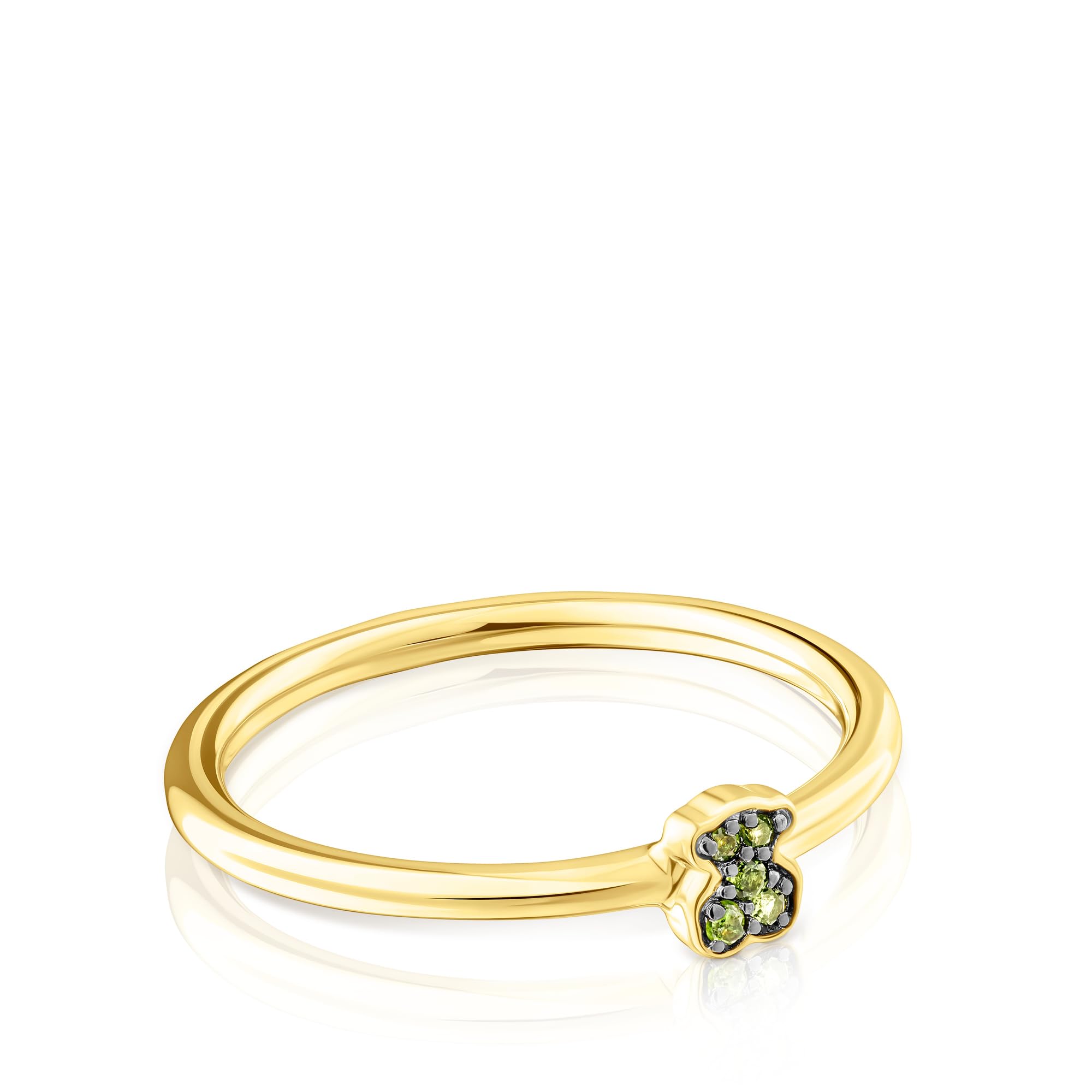 TOUS Anillo con Baño de Oro 18Kt sobre Plata para Mujer con Oso de Cromodiópsidos Talla 14, Sofisticado y Sútil, Colección Motif