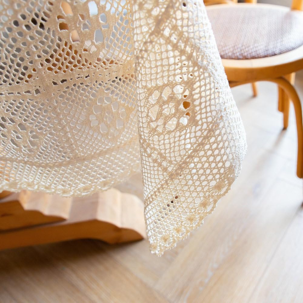 Retro-Häkeltischdecke, extra lang, beige, rechteckig, Spitzentischdecke für Esszimmer und Restaurant, Off-White, 85 x 85 cm