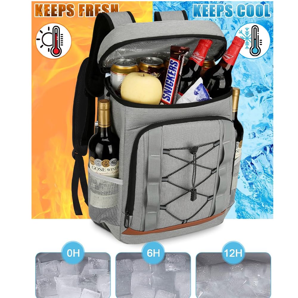 Zaino isotermico da 30 litri, grande borsa per uomo e donna, ideale per picnic, barbecue, campeggio, escursioni, shopping (nero)