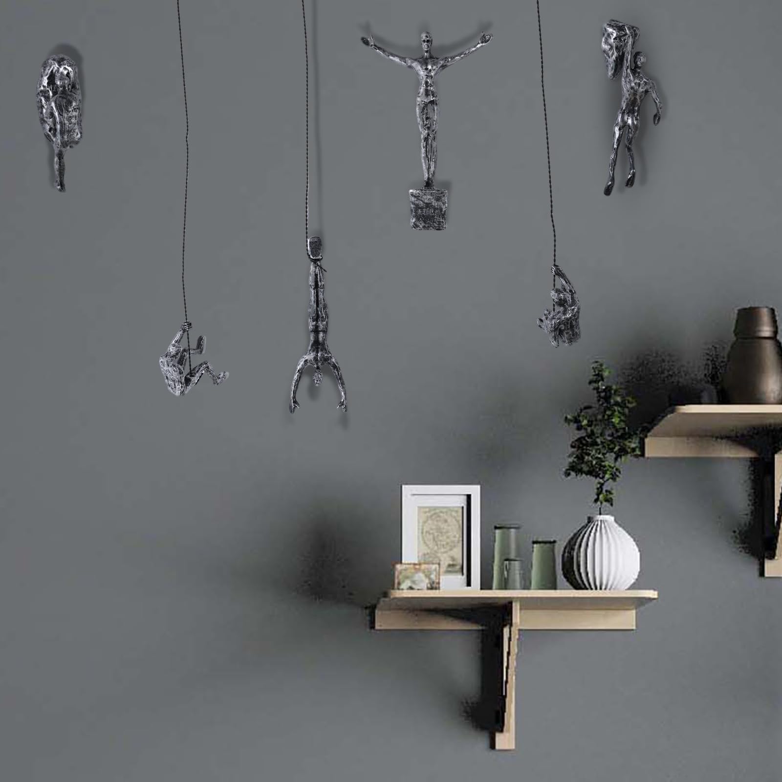 Set di 6 Sculture Decorative per Pareti con Uomini Arrampicanti, Arte Decorativa per Pareti Stile Nordico Moderno e Semplice, Sculture Arrampicante Casa e Ufficio