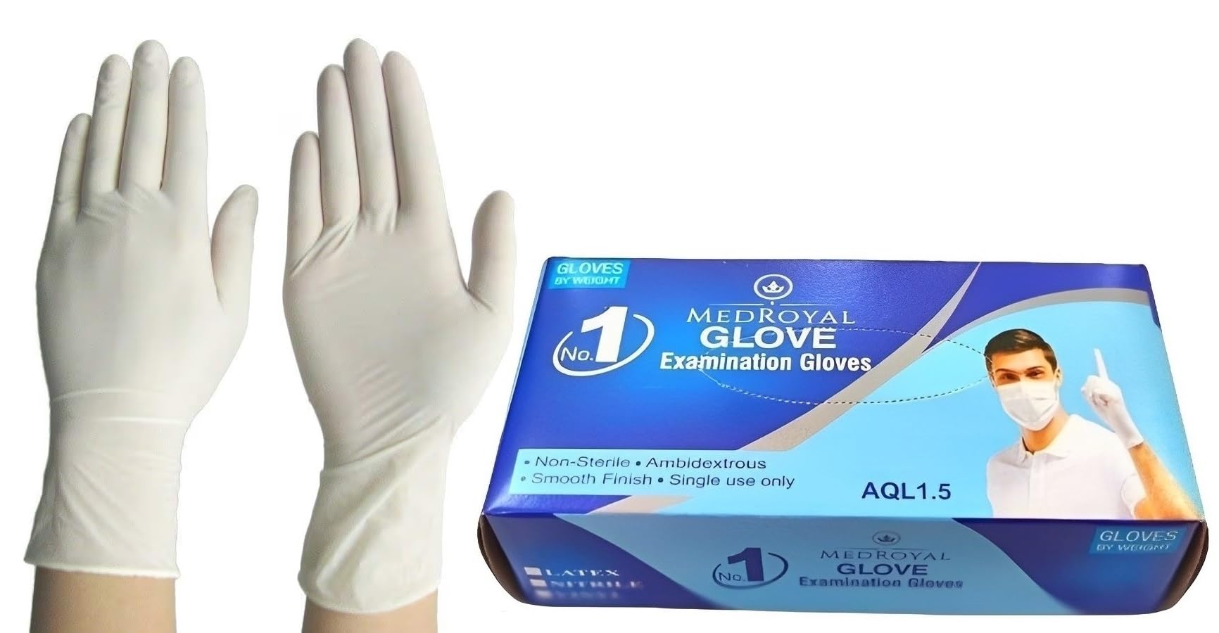 MEDROYAL NO.1 GLOVE Latex Powder-Free Examination Gloves Disposable Examination White Hand Gloves Food Grade/Medium Size- 50 Pieces, Non-Sterile (B0CLVDC6H9) Amazon Price History, Amazon Price Tracker
