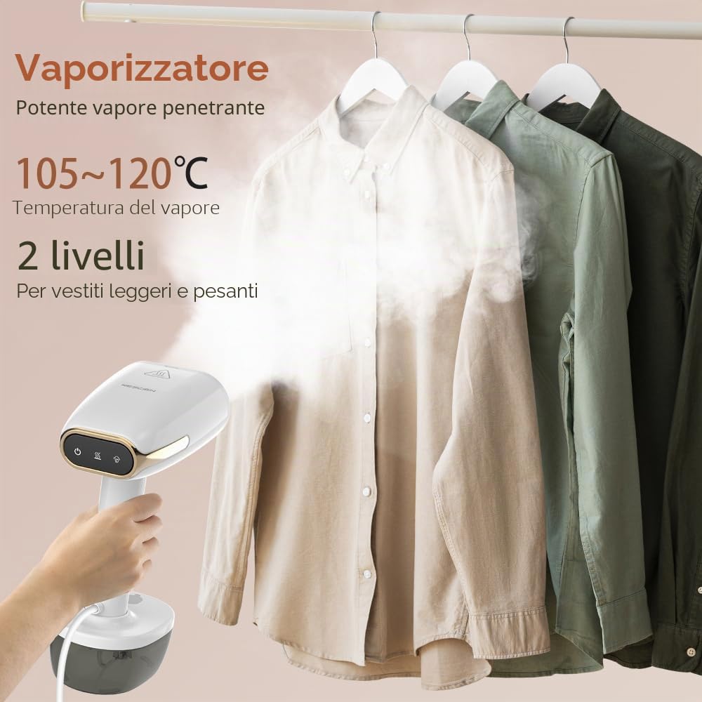 Steamer - Piastra per vapore da 1800 W, 350 ml, 30 g/min Pro vapore, rimozione delle pieghe per vestiti, ferro a vapore in ceramica, antiaderente, per ufficio, casa, viaggi