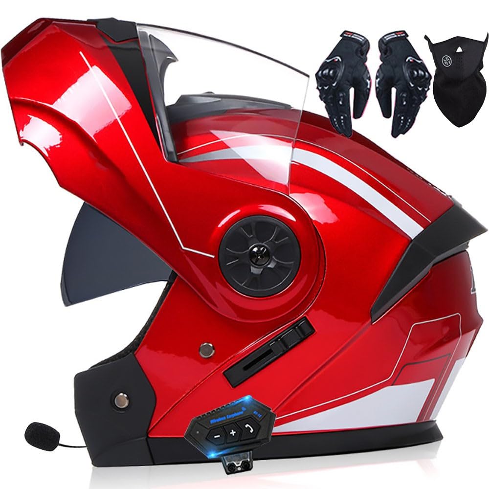 Byroads Men's D Motorcycle Helmet Flip-Up Modular Helmets With Bluetooth,Ot/Ece Approve Helmet Full Face Motorbike Helmet Scooter Helmet Crash Helmet Ouble Anti-Fog Visors Ideal For Wo