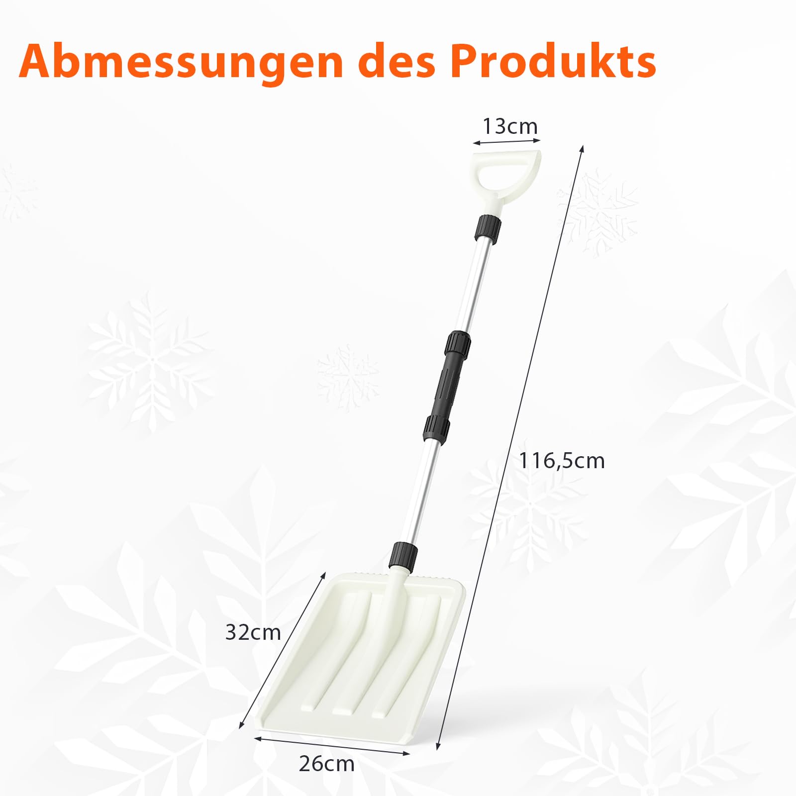 GOPLUS Łopata do śniegu, szeroka 260 mm, 116,5 cm, długa szufla zimowa z aluminiowym trzonkiem i uchwytem D, odśnieżarka wytrzymała, do wjazdu, chodnika i chodnika, biała