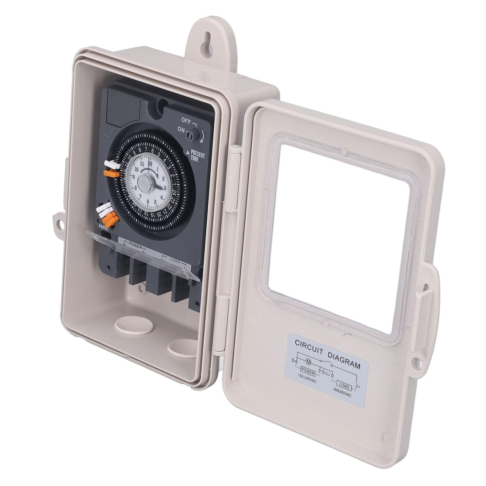 Interruptor de Temporizador Mecánico de Alta Precisión Ciclo de 24 H con Protección a Prueba de Lluvia IP53 y Capacidad 30A - Control de Tiempo Confiable para Aplicaciones Domésticas e Industriales
