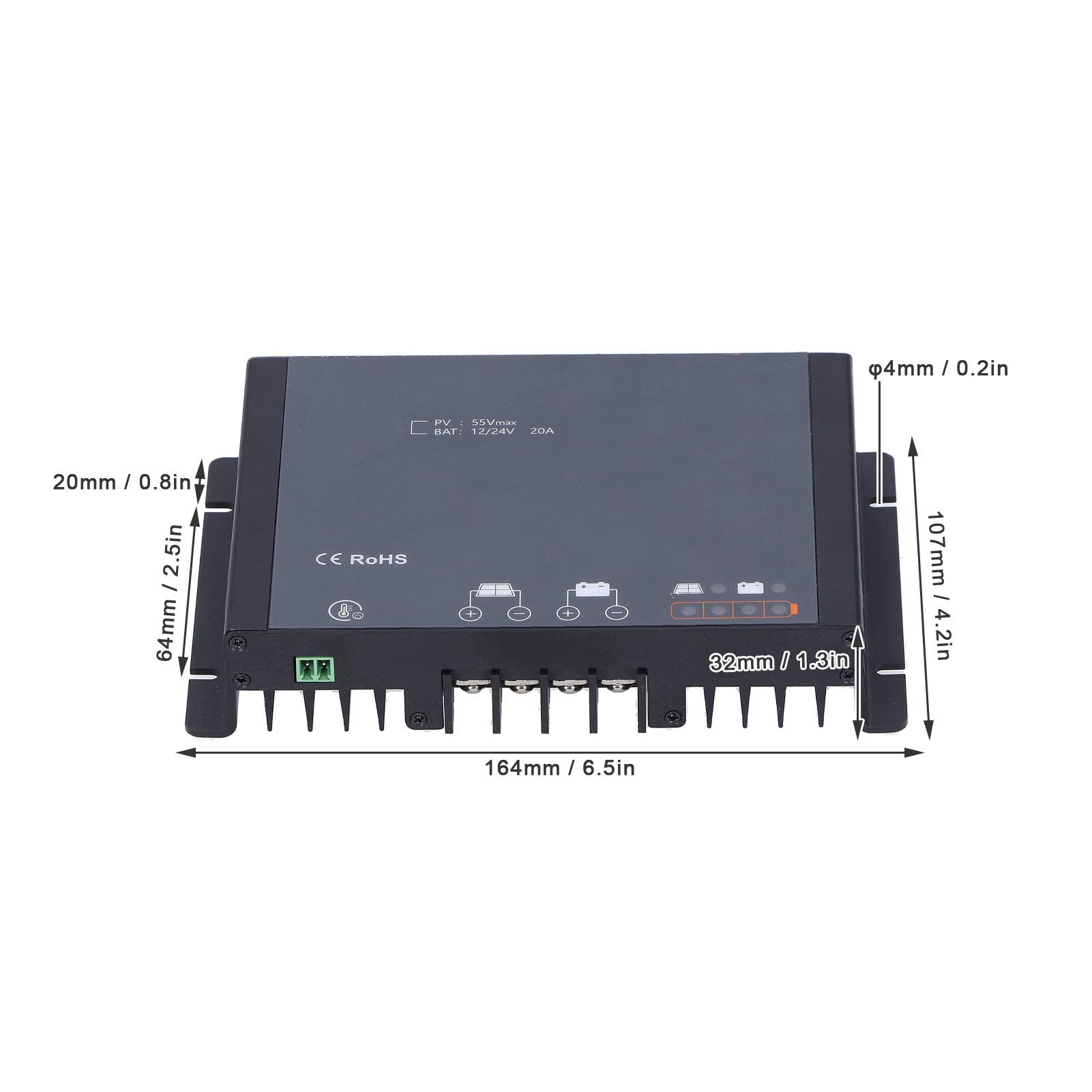 Controlador de Carga Solar MPPT Controlador Solar Regulador Enfoque de Seguimiento Automático Resistente al Agua con Bluetooth 20A DC 12/24V