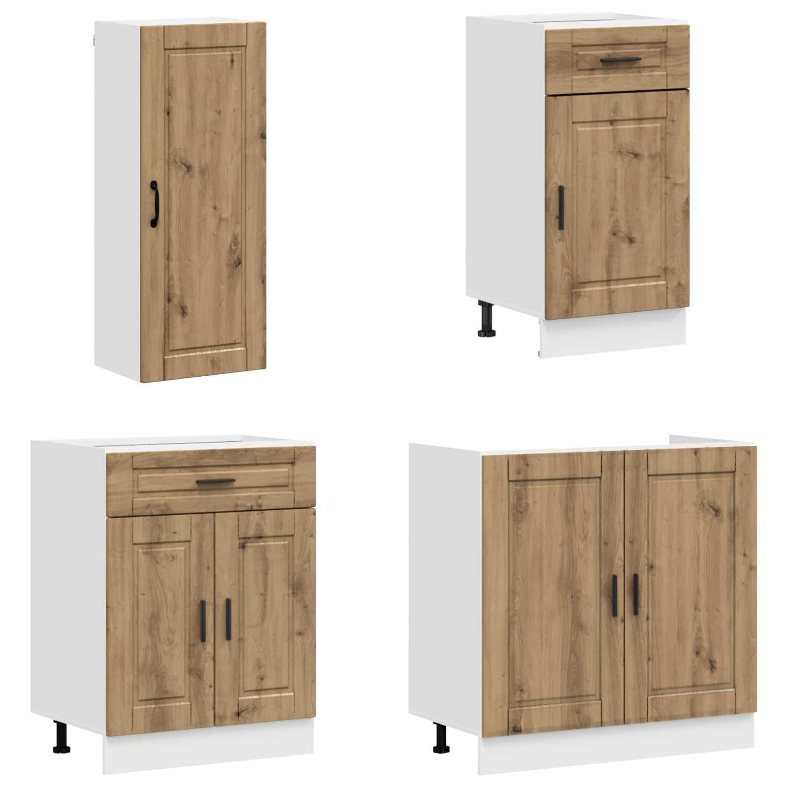 Küchenzeile Porto 8-teilig, Einbauküche Holzwerkstoff in Artisan-Eiche, Küchenblock Komplettset mit Unterschränken, Oberschränken, Schubladen und Geschirrspüler-Panel