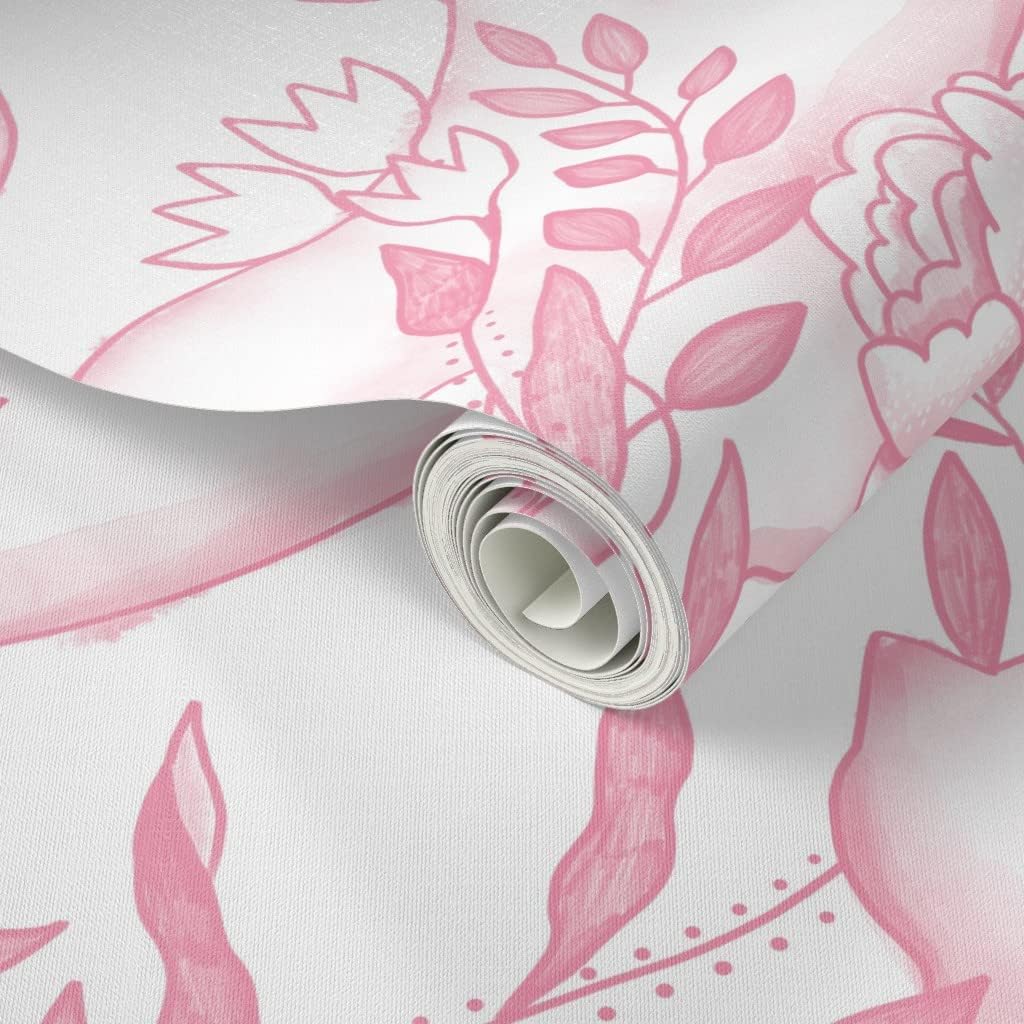 Spoonflower Peel & Stick Wallpaper 3ft x 2ft - Toile Cats Pink Funny Kittens Custom Removable Wallpaper