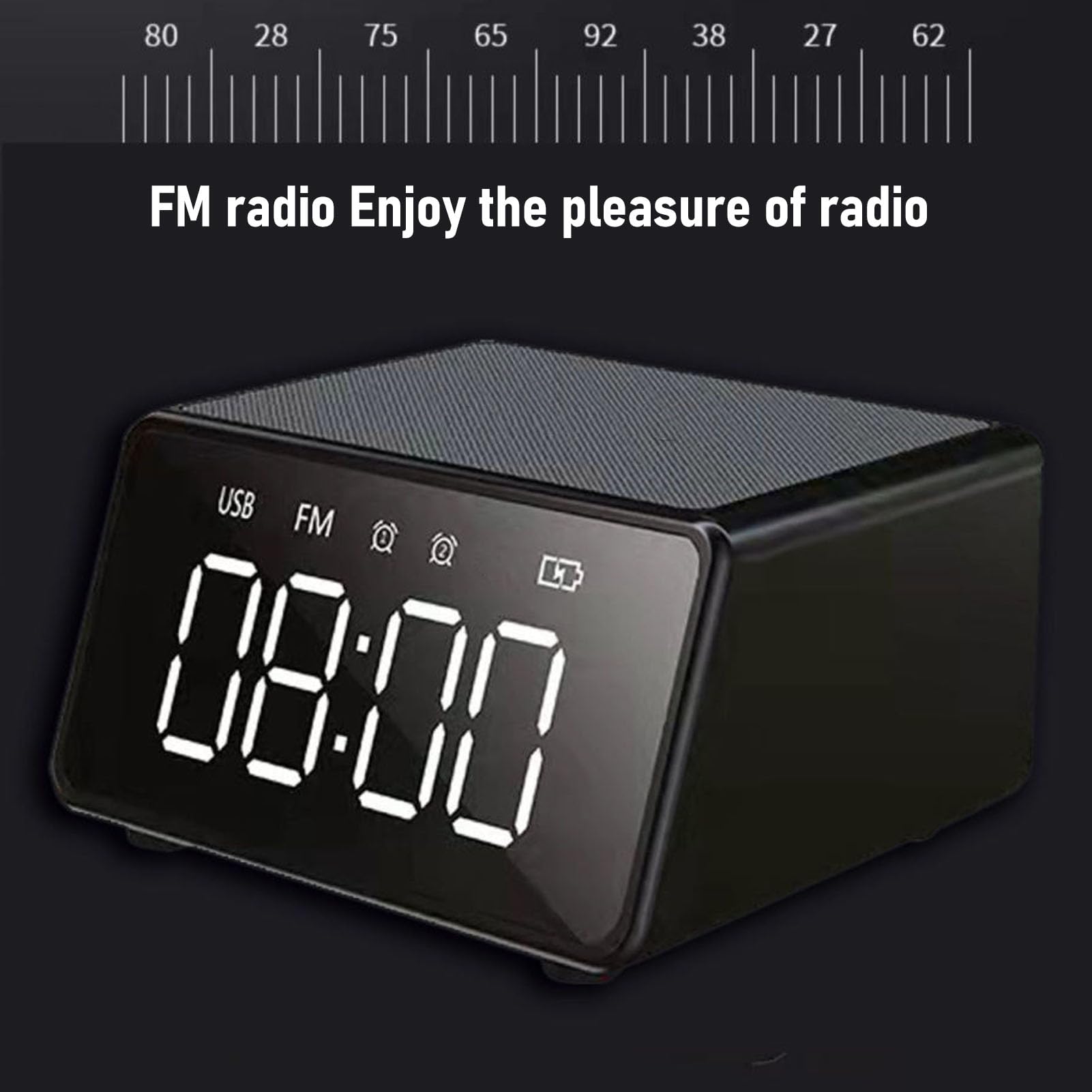 Jectse Sveglia Digitale Altoparlante, Caricabatterie Wireless da 10 W con Display LED da 5 Pollici Radio FM Microfono Integrato, per Comodino
