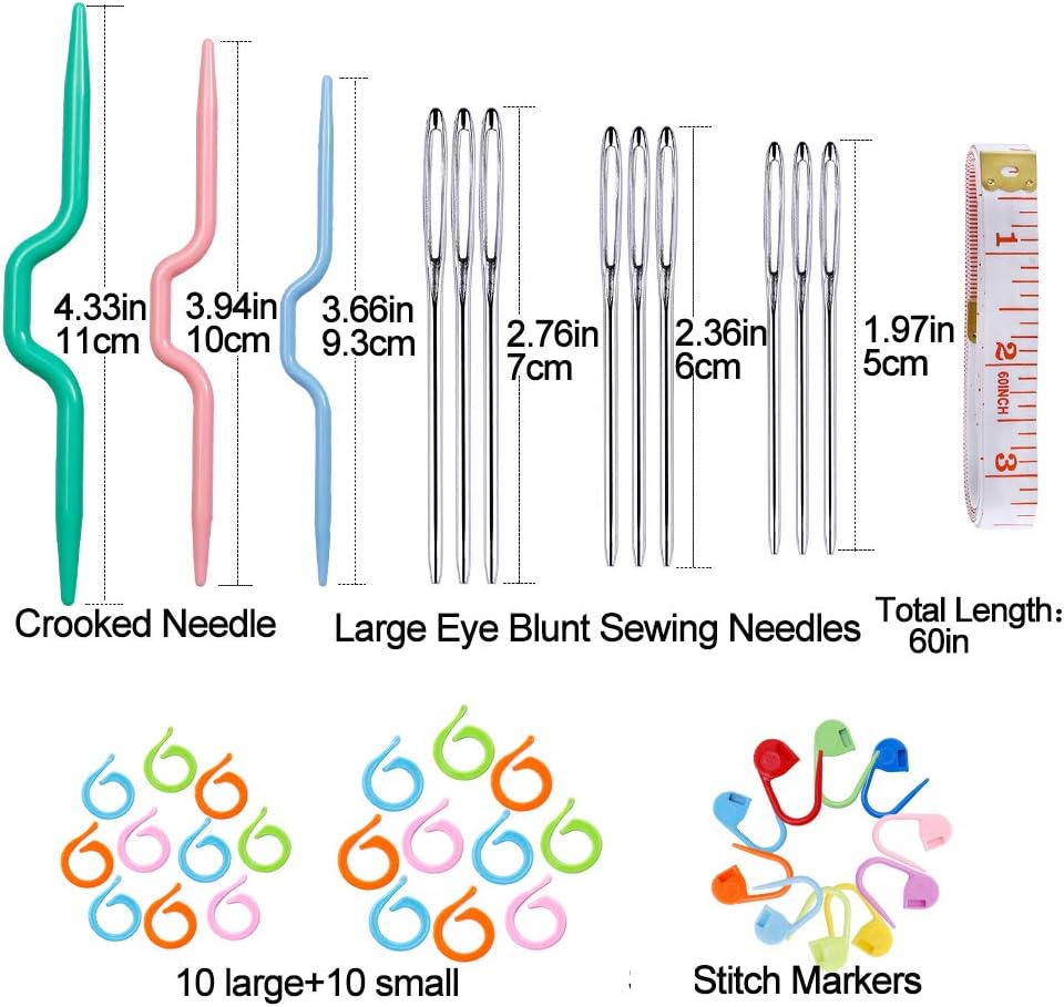 14 Pcs Crochet Hooks Set, 58 Pcs Crochet Needle Accessories Kit Include 0.07 inch-0.39 inch Aluminum Crochet Hooks, Large Eye Blunt Needles Marking Clips Tools Set for Yarn Craft Set