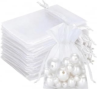 G2PLUS White Organza Gift Bags: 7x9 CM Clear Mesh Pouches, 100 PCS Organza Jewellery Bags, Small Favour Pouches for Wedding, Birthday Party Supplies