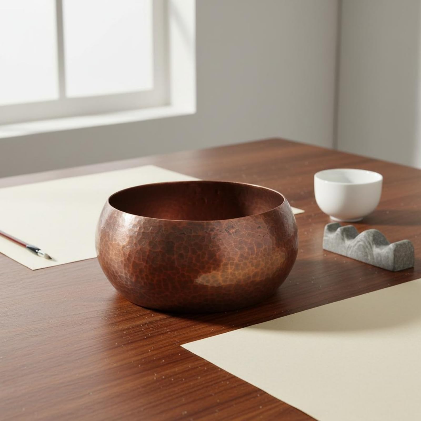 Rame Ciotola Tazza Pentola Catino Boccale per tè in Rame Martellato con Texture Artigianale per Risciacquo E Organizzazione del Set da tè Accessorio, caffè, Grande, 1.5 Spessore