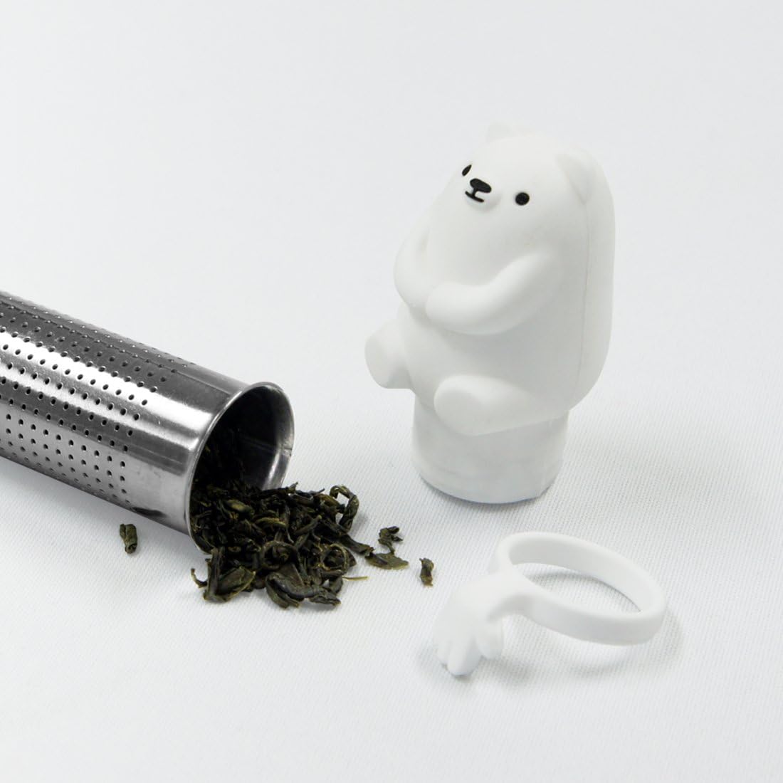Brew In Cup Tea Infuser Set Cute Design Platinum Silicon White Bear