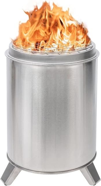 Smokeless Fire Pit with Grill, Stainless Steel Firepit with Foldable Legs and Carry Bag, Portable Fire Pit Outdoor Camping Fire Pit Wood Stove Safe for Garden Deck, Backyard and Beach, Small