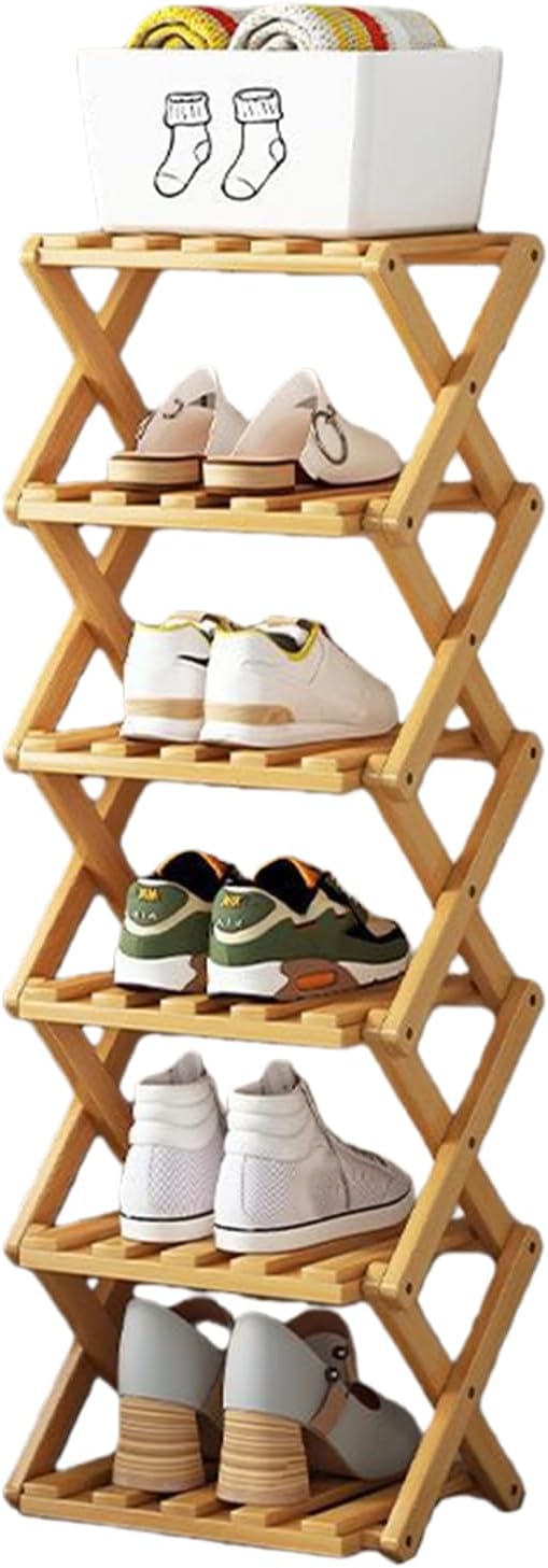 The 9-Tier No-Assembly Bamboo Rack,Foldable Vertical Shoe Organizer Rack,No-Tool Assembly, Multifunction Space Saving Shoes Organizer for Corridors, Bedrooms and Small Spaces (Original Color,6)