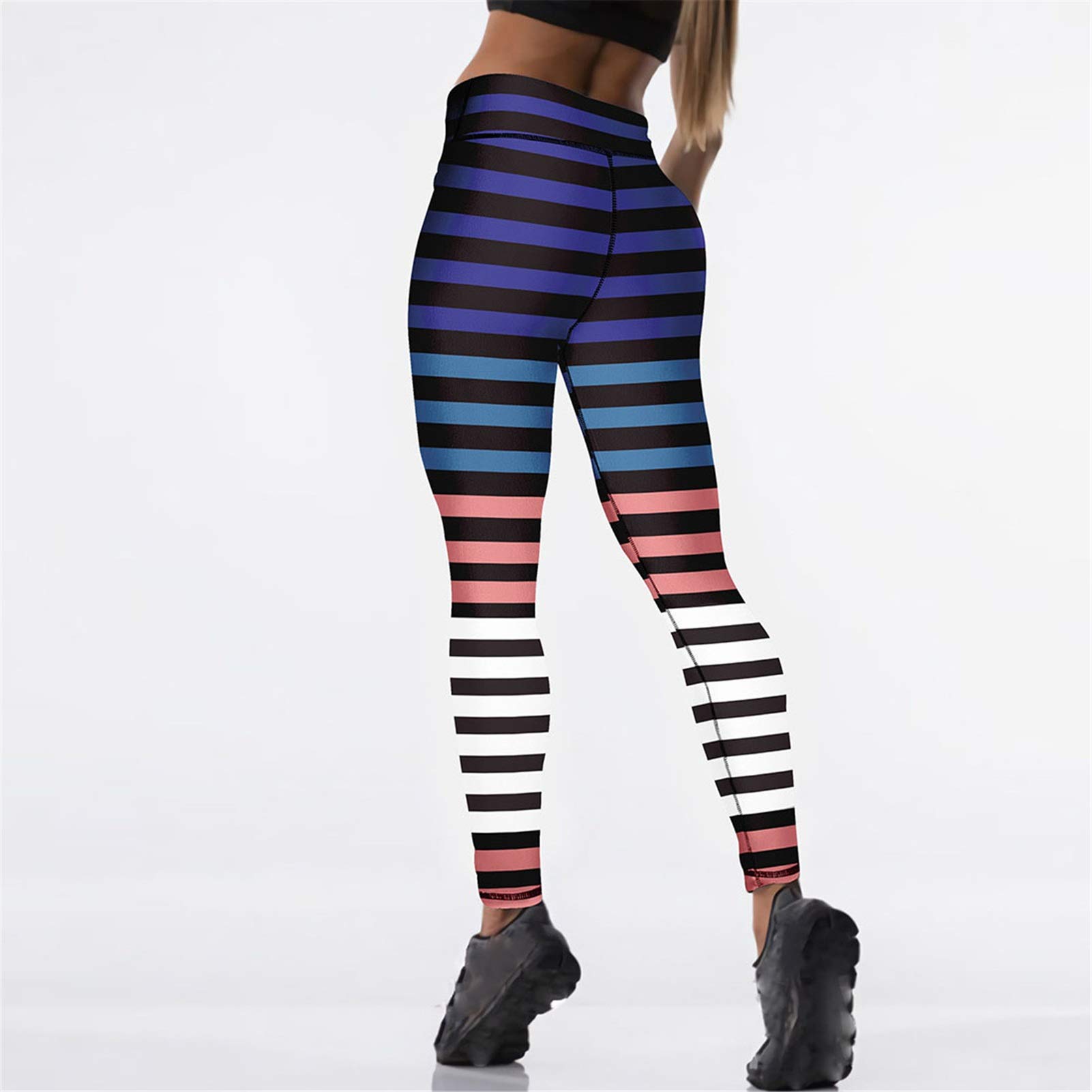 Femme Yoga Leggings Pantalons Entraînement, Stripe Femme Stripe Prises de contrôle à la taille High Tummy Lift Smoinny Leggings Skinny Casual Casual Pantalon de Yoga Entraînement Salle de fitness Coll