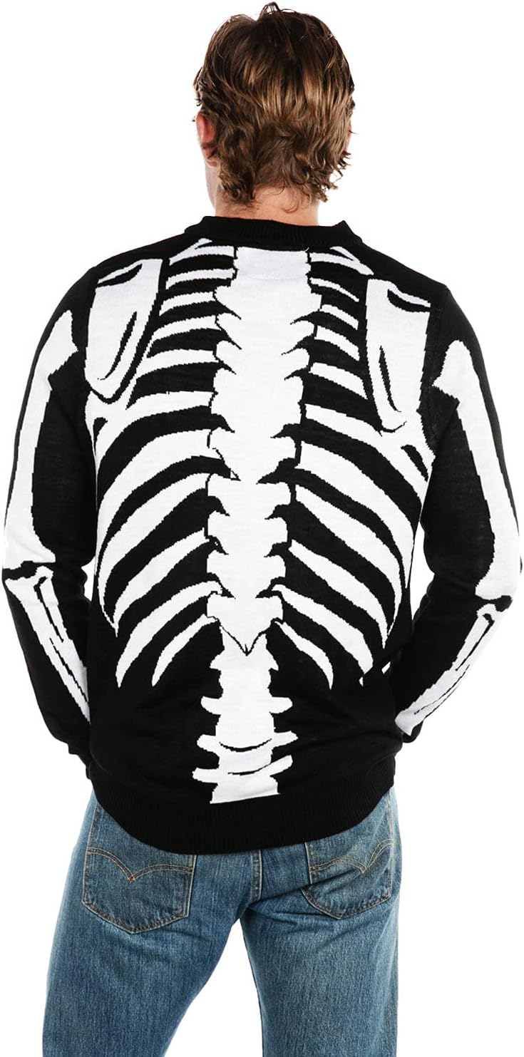 Tipsy Elves Skeleton Crew Sweater Black White Halloween Pullover for Men