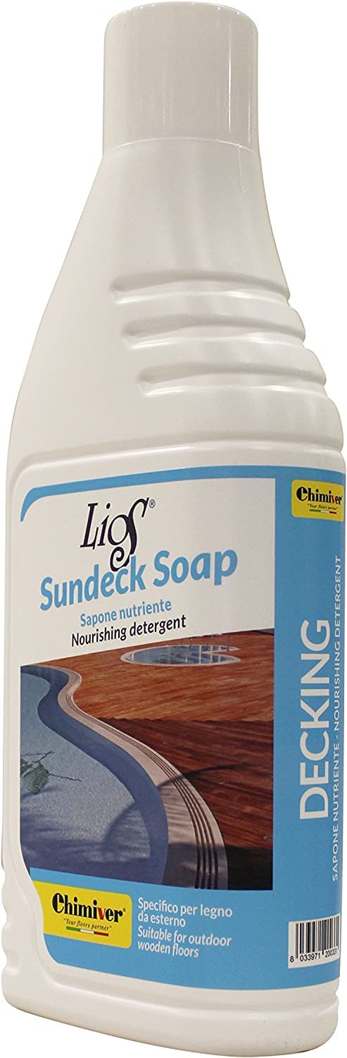 Chimiver Lios Sundeck Soap 5 LT, detergente per la pulizia di pavimenti in legno da esterno, Nutre ed elimina lo sporco, i residui di cloro e la salsedine.