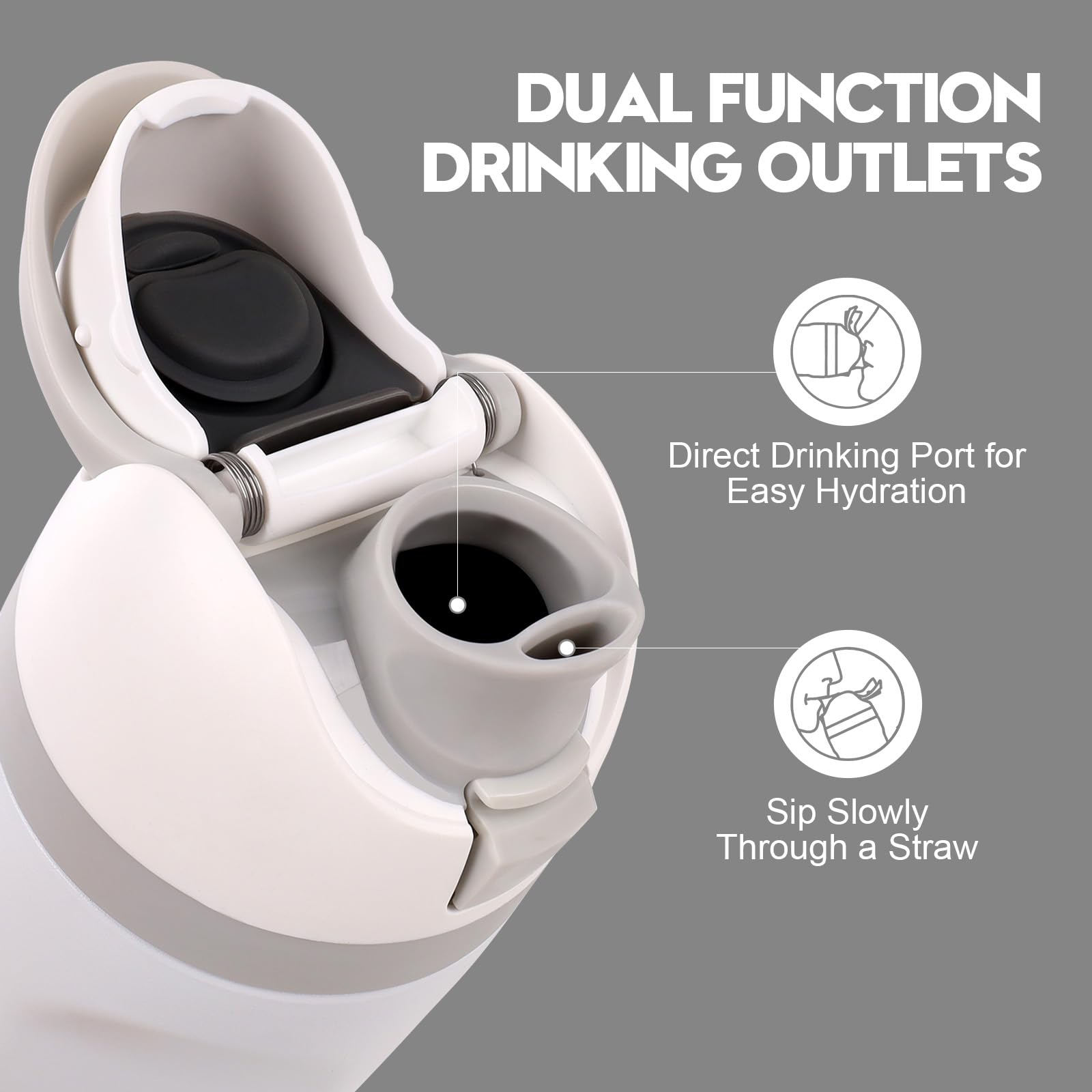 Ruzkq Replacement Lid for Owala, Compatible with Owala Cup 16oz 24oz 32oz 40oz, One Button Water Bottle Top Lid Replacement Accessory, Leakproof, BPA-Free (Ash White) - 5