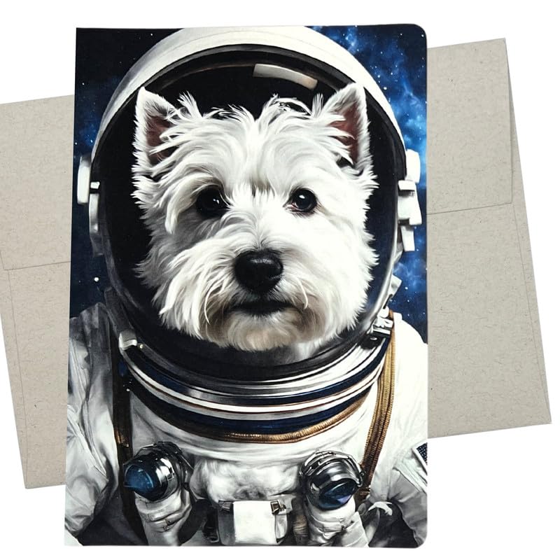 Whitman and Daughter Westie Astronaut Birthday Card, Outer Space Birthday Cards (1 Card, Blank Inside, 5X7 Inch) Westie Birthday Cards, Graduation