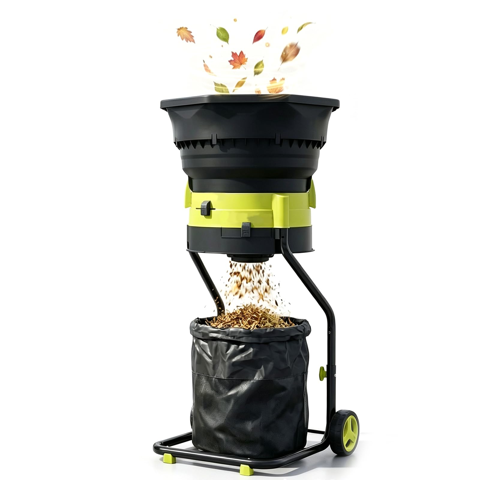 Trituradora Eléctrica De Hojas, 2500 W, 8000 RPM, Herramienta para Compostaje Y Limpieza De Jardines, Incluye Ruedas, Bolsa De Almacenamiento, Tamaño De Corte Ajustable para Todo Tipo De Hojas,