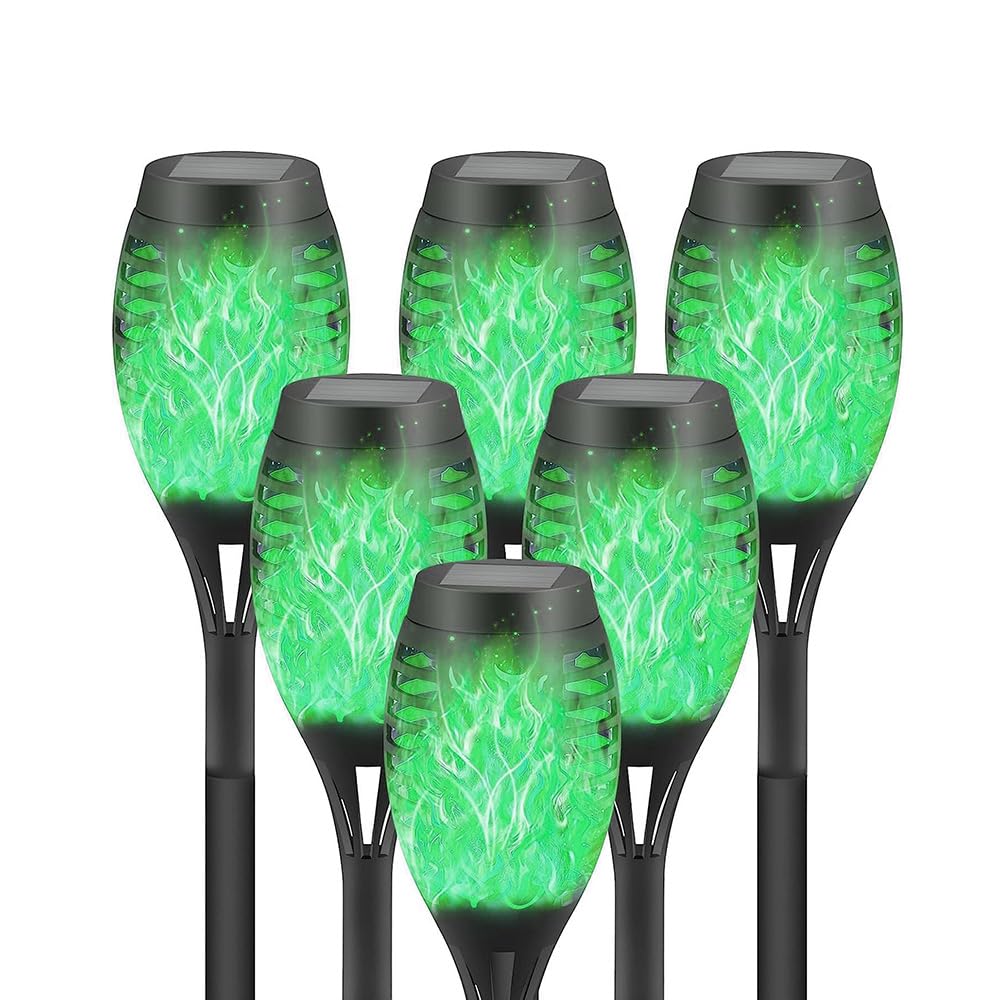 Mateju 6pcs Garden Lights, 12 LED Solar Lights Outdoor, IP44 Waterproof Garden Ornaments for Pathway Lighting Yard Lawn Landscape Patio Decoration (Green Flame)