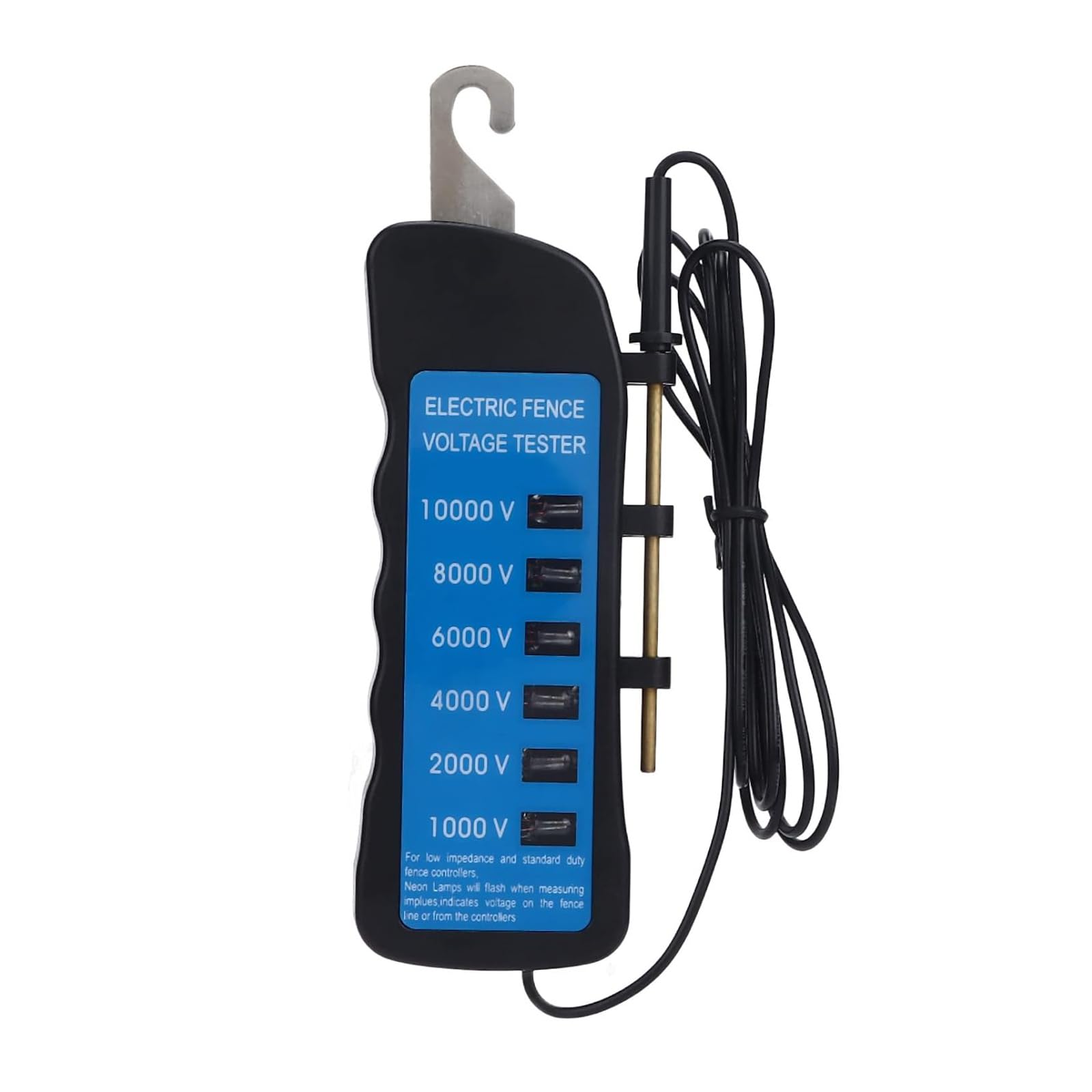 Probador eléctrico de valla eléctrica de fácil transporte, 10000 V con 6 indicadores LED, dispositivo ABS para alambre de metal y ganado