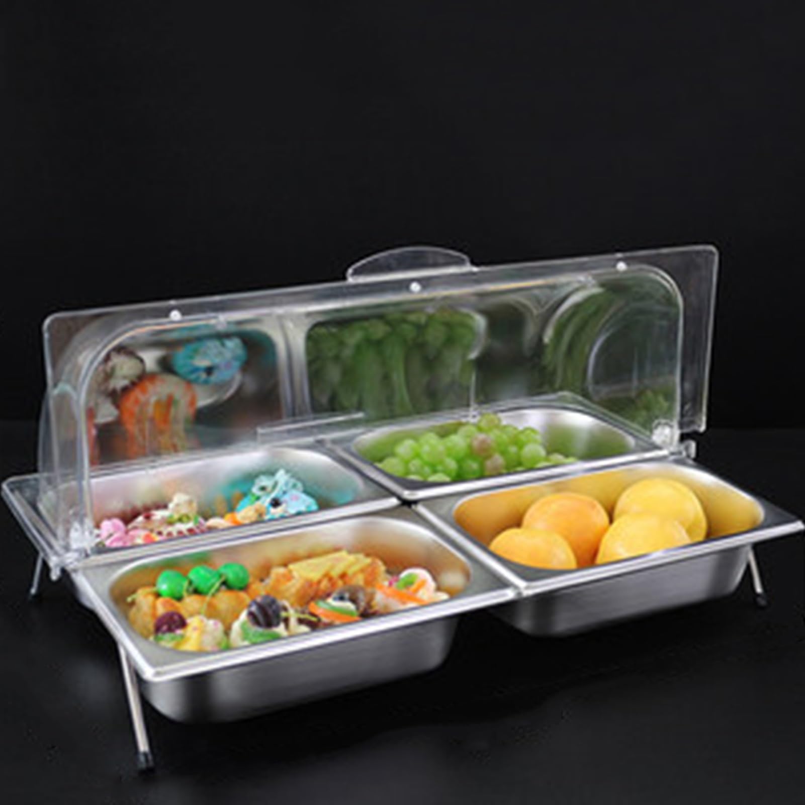 WDSOPK 9 Pan Stainless Steel Food Serving Container with Clear Lid Countertop Spice Buffet Display Rack Pantry Storage for Sauces & Jams Durable & Stylish
