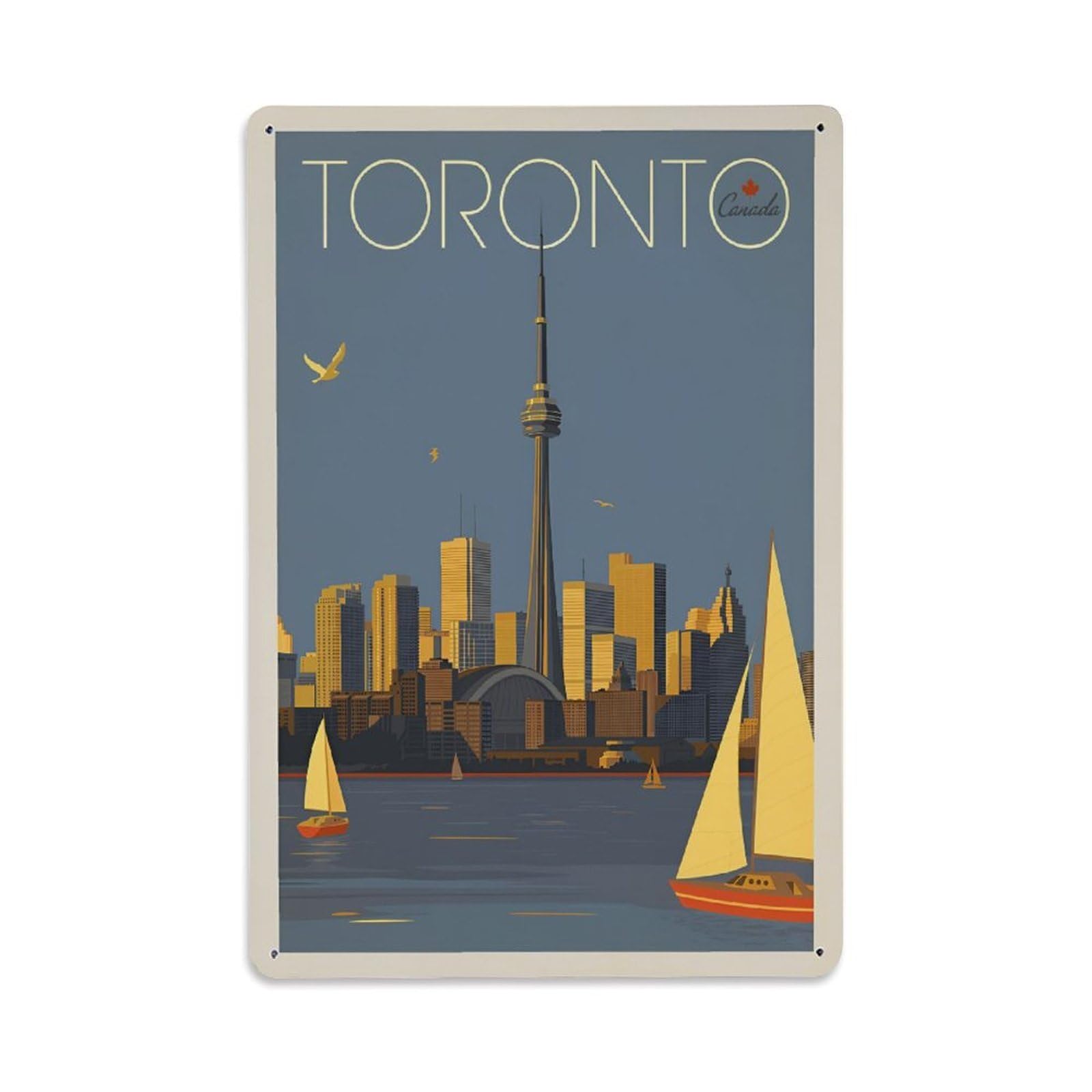 Vintage Trave Poster Canada Toronto Sailboats Metal Tin Sign Wall Decor for Cafe, Club, Garden Metal Poster 8x12Inch