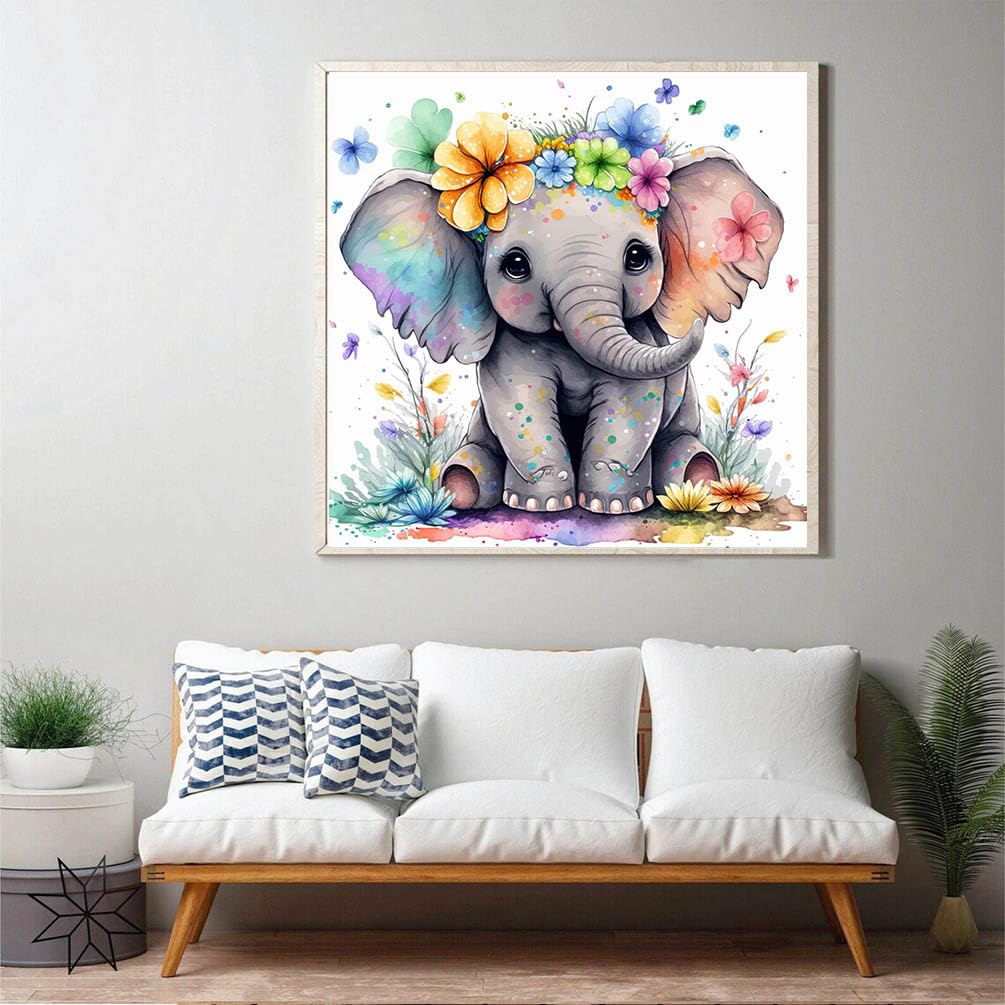 Lindos kits de pintura de diamantes de elefante para adultos, pinturas redondas de puntos de diamante para principiantes, pintura 5D con diamantes, kits de pintura de gemas, kits de proyectos de
