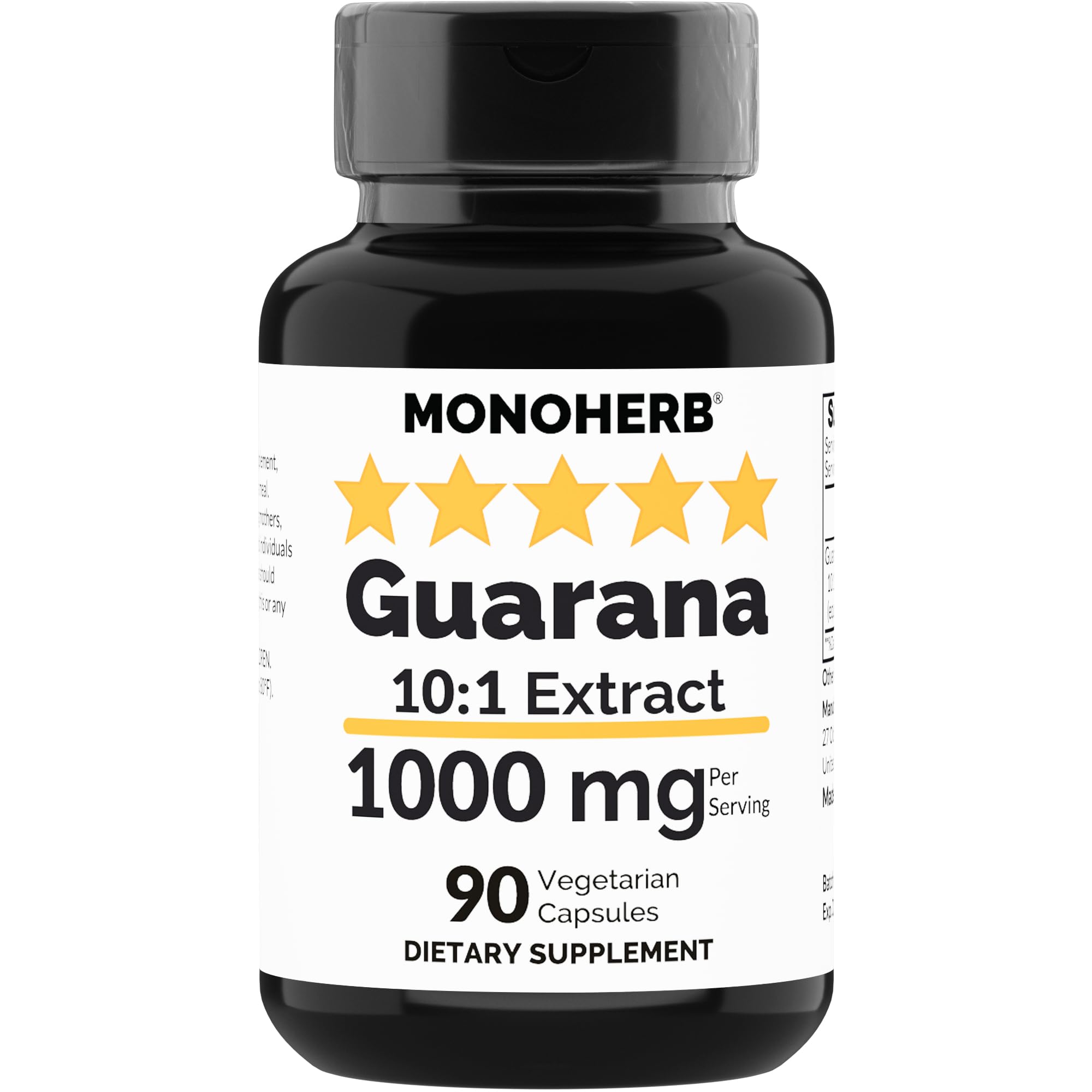 Guarana Extract 1000 mg - 90 Vegetarian Capsules