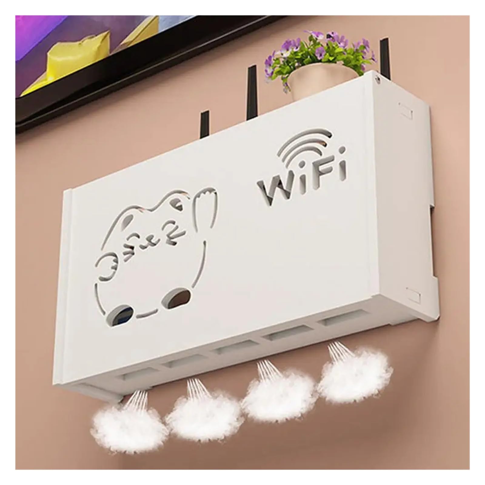 WiFi-Router-Aufbewahrungsbox, Wandhalterung, Holz-Router-Regal, Organizer, Steckdosenleiste, Kabelmanagement, Versteckregal for Modem, Kabelrouter Router Box Wandhalterung(Color 2)