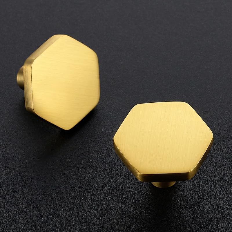 Image of Ravinte 10 Pack Brushed Brass Solid Kitchen Cabinet Knobs Zinc Alloy Door Knobs Cabinet Hardware Gold Dresser Drawer Handles with Screwdriver