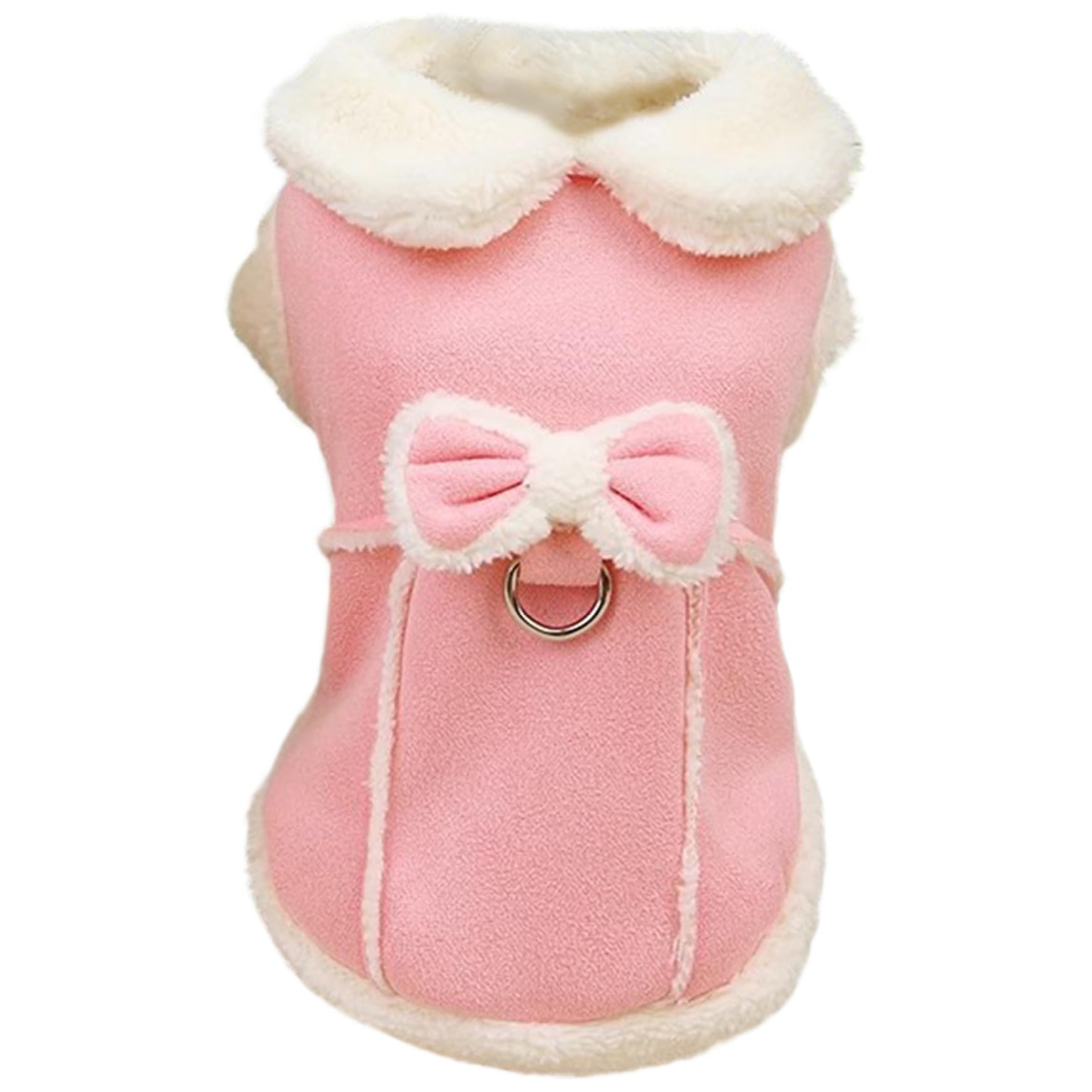 Lawnrden Fleece Dog Coat, Dog Fleece Jumper for Small Girls Warm Coat Soft Vest with Bow and D-Ring Cute Winter Clothes with Fuzzy Collar for Winter Supplies S