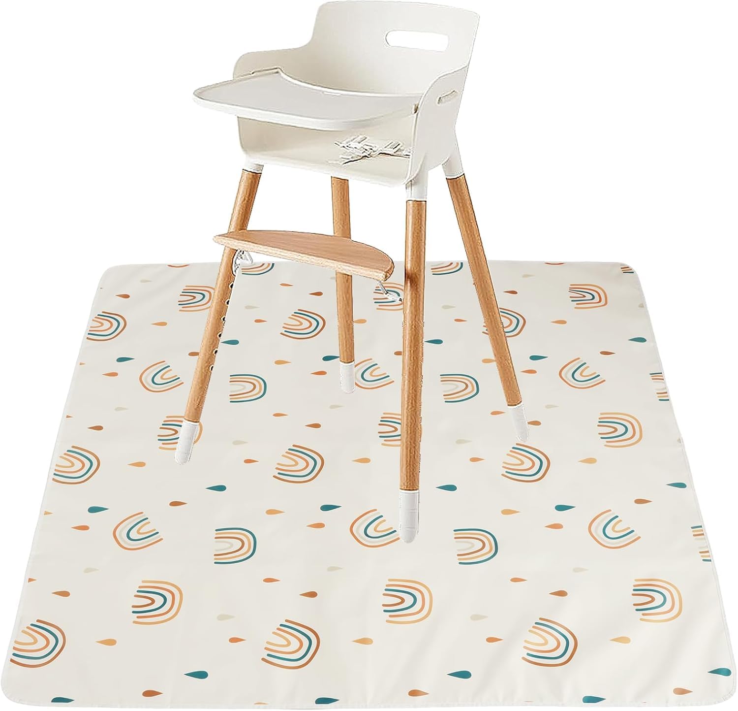 Tapis pour Chaise Haute Bébé 110 X 110 cm - Protection Sol Enfant Antidérapant Imperméable - Manger Jouer Extérieur Intérieur (Arc-en-Ciel)