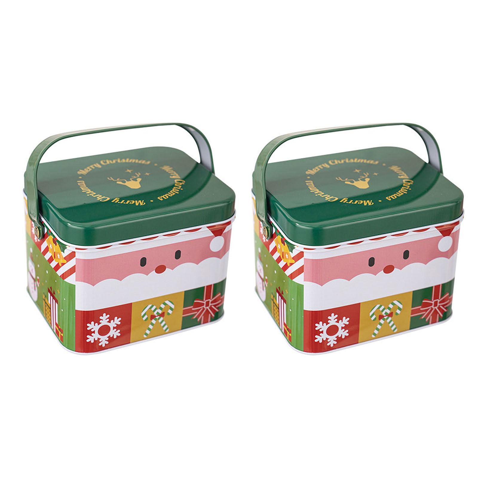 Buxuaaaa 2pcs Christmas Treat Container with Carry Handle Handheld Tinplate Sweets Tins Practical Candies Storage Organizers Family Gathering Candy Box