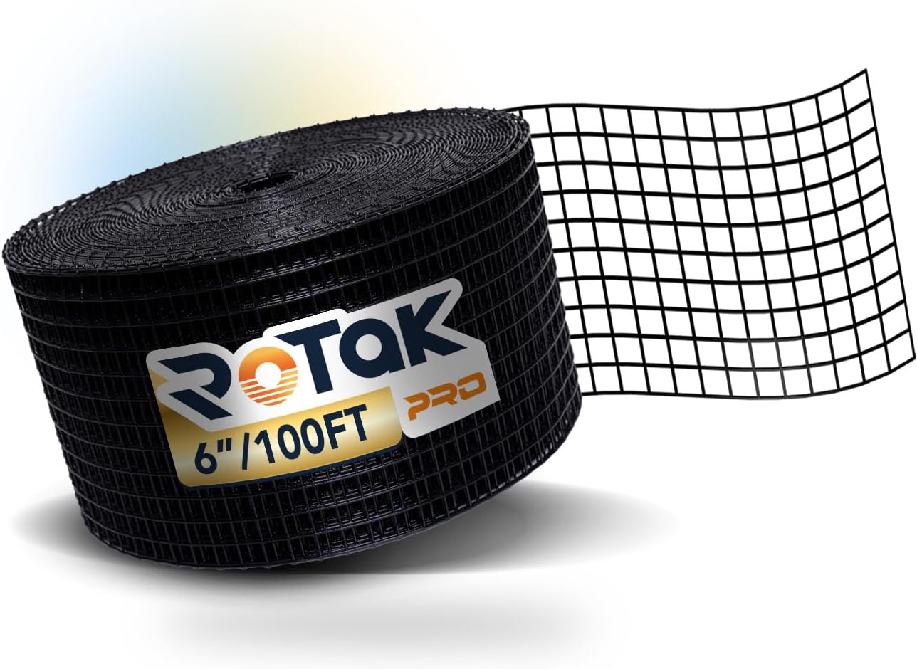 Rotak Critter Guard PRO - 6in x 100' Solar Panel Bird Prevention Roll Kit - Heavy Duty Galvanized Black PVC Coated ½ inch Wire Roll Mesh (6" x 100')