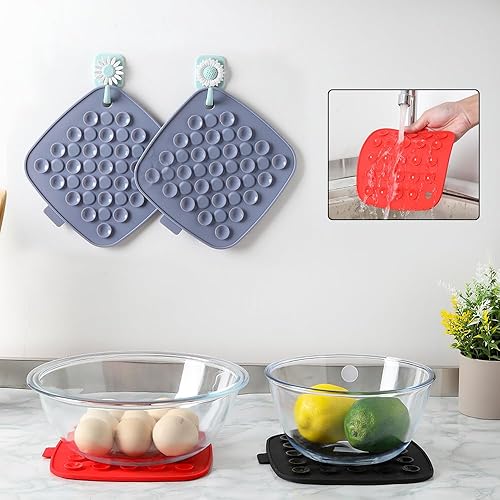 Miniatura 8 de Happy Kit 2 salvamanteles de silicona para accesorios de cocina, diseño de salvamanteles para cocinar con niños, cuencos de vidrio con parte