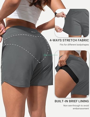 Miniatura 2 de BVVU Pantalones cortos de natación para mujer de 5 pulgadas, con control de abdomen, UPF50+, pantalones cortos de playa de cintura alta para mujer
