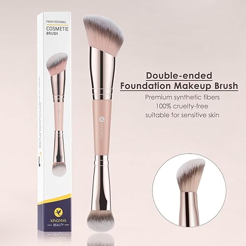 Miniatura 9 de KINGMAS Brocha de maquillaje para base, brocha de maquillaje de contorno superior en ánguloredondo de doble punta para mezclar polvo líquido, brocha