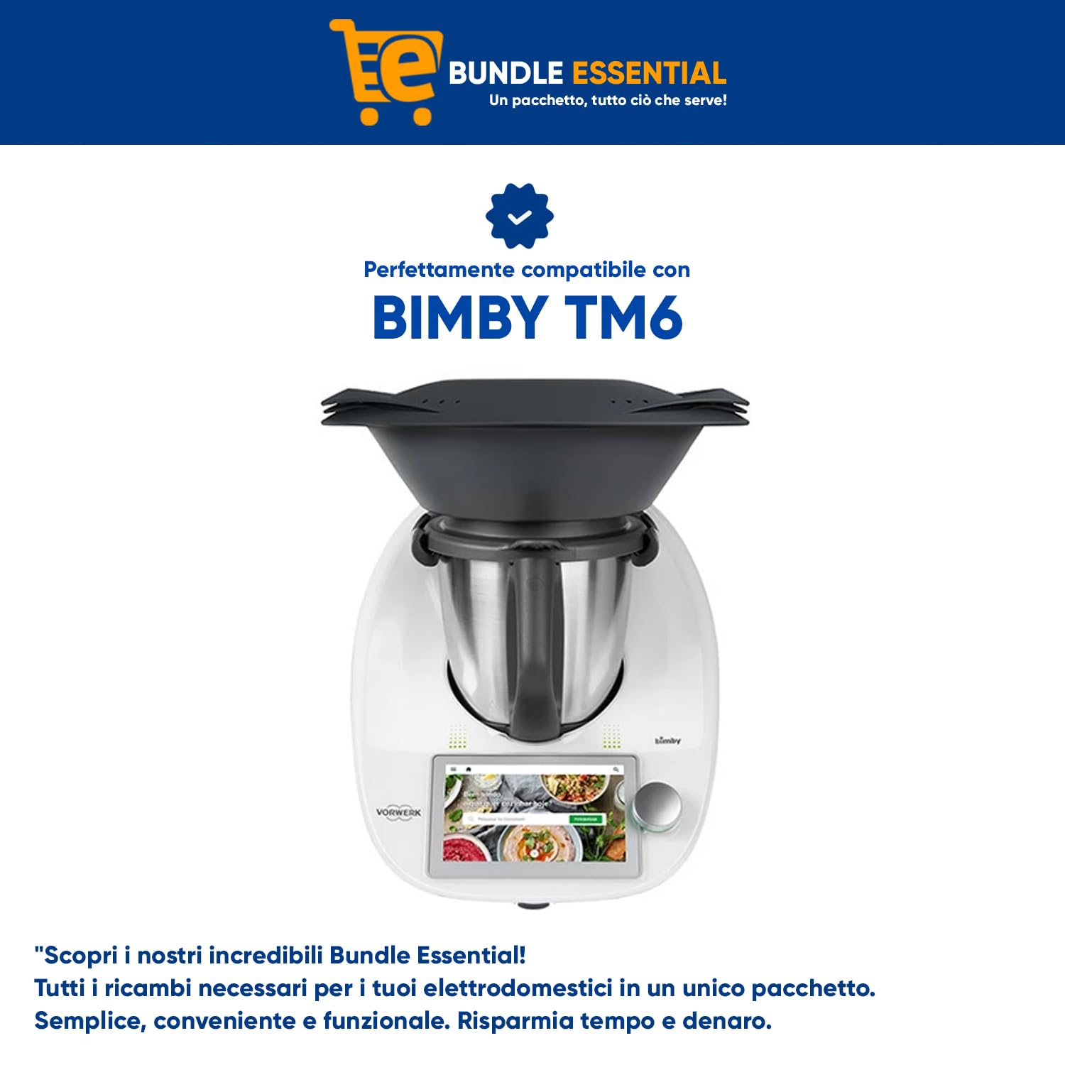 eRicambi Bundle Essential, Kit Accessori per Vorwerk Bimby TM6, Misurino, Farfalla TM6/TM5/TM31, Paraschizzi e Spatola TM6/TM5/TM31, Originale Sicuro per Uso Alimentare