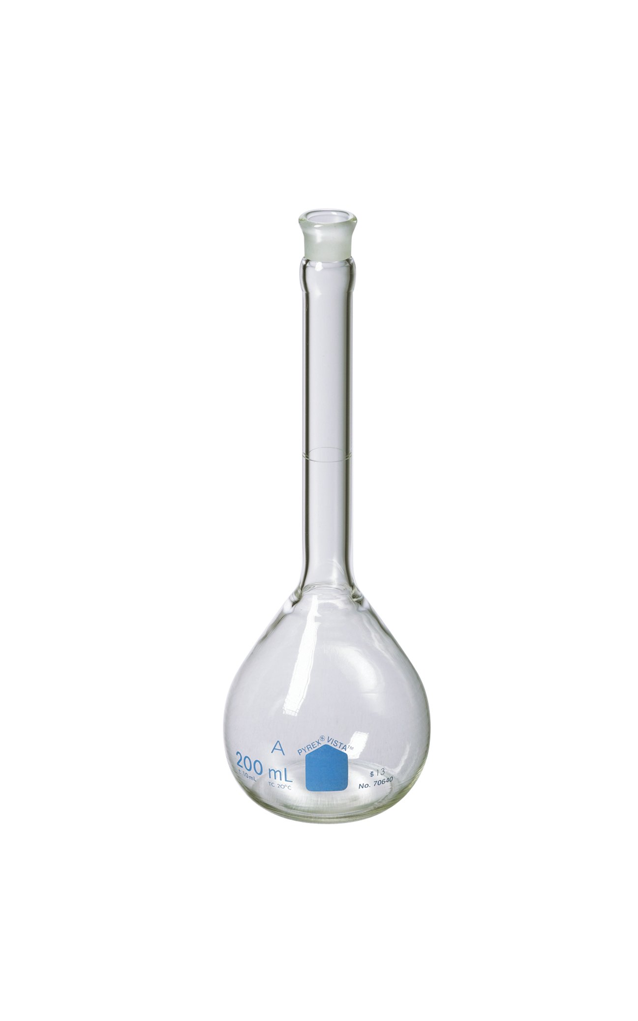Corning Pyrex vista clase A soporte de parte inferior de cristal borosilicato volumétrico matraces con cristal estándar Taper tapón, 200ml Capacity (Case of 12), 12