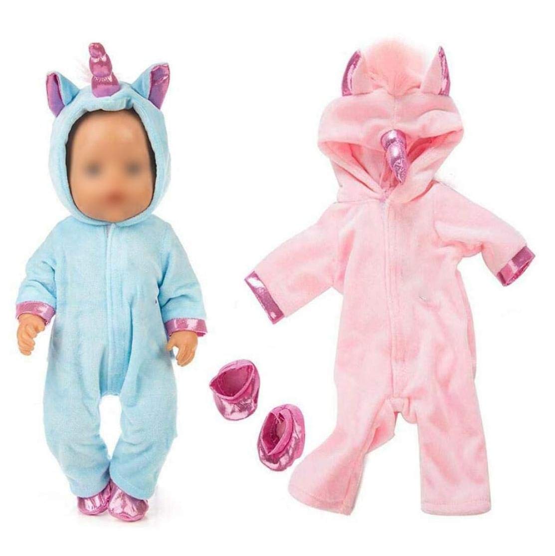 Kacniohen Cute Jumpsuit Sets Doll Clothes with Shoes for 18inch New Born Baby Dolls 2pc/Set (Sky Blue and Pink)