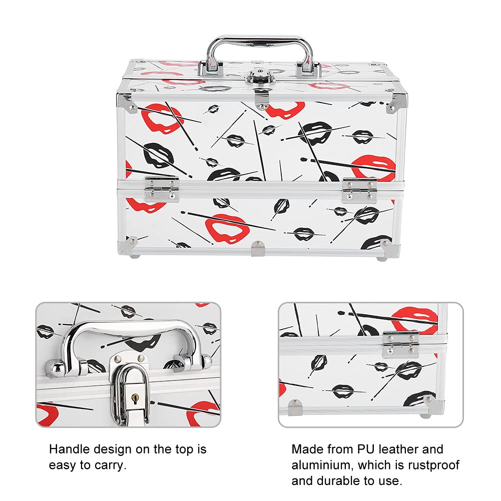 Jiawu Scatola Porta Cosmetici Portatile con Manico, Custodia Organizer per Trucco Donna di Grande capacità - Pelle PU e Alluminio, Custodia Multilivello per Gioielli, Resistente Alla Ruggine, 3