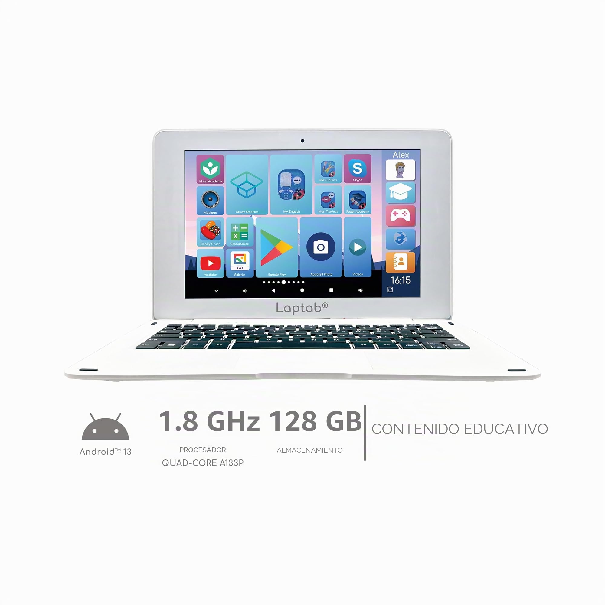 Lexibook LAPTAB 10, Ordenador portátil con Pantalla táctil, para Toda la Familia, Contenido Educativo y Divertido, Funciona con Android, Control Parental, Ultra Delgado y Ligero, LT10FR