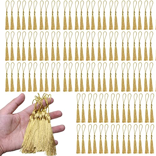 LICQIC 100 Stück Quasten Anhänger, 13cm Handgefertigte Quaste Lesezeichen (Hell Gold) Cover