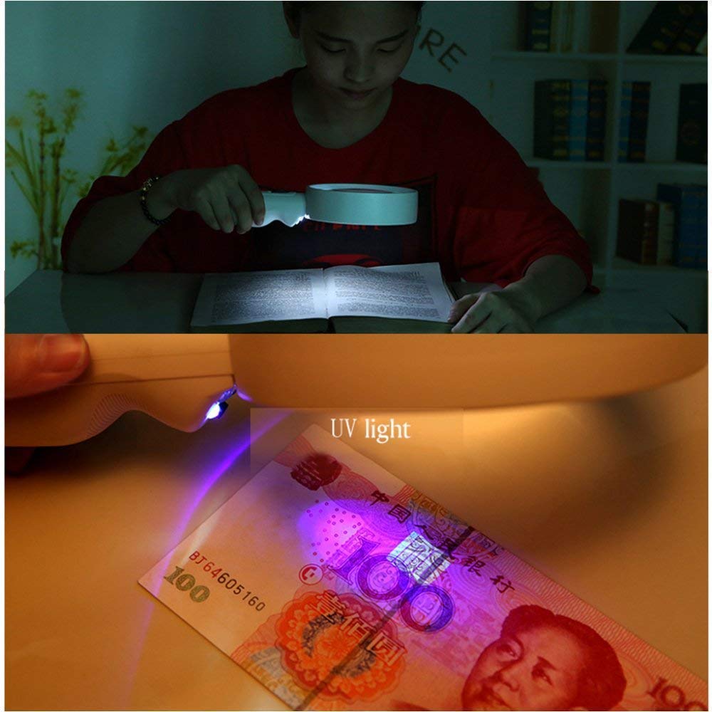 Lupa de Mano con luz LED para Lectura de Estudiantes, portátil, de Alta definición, de Gran Aumento, óptica