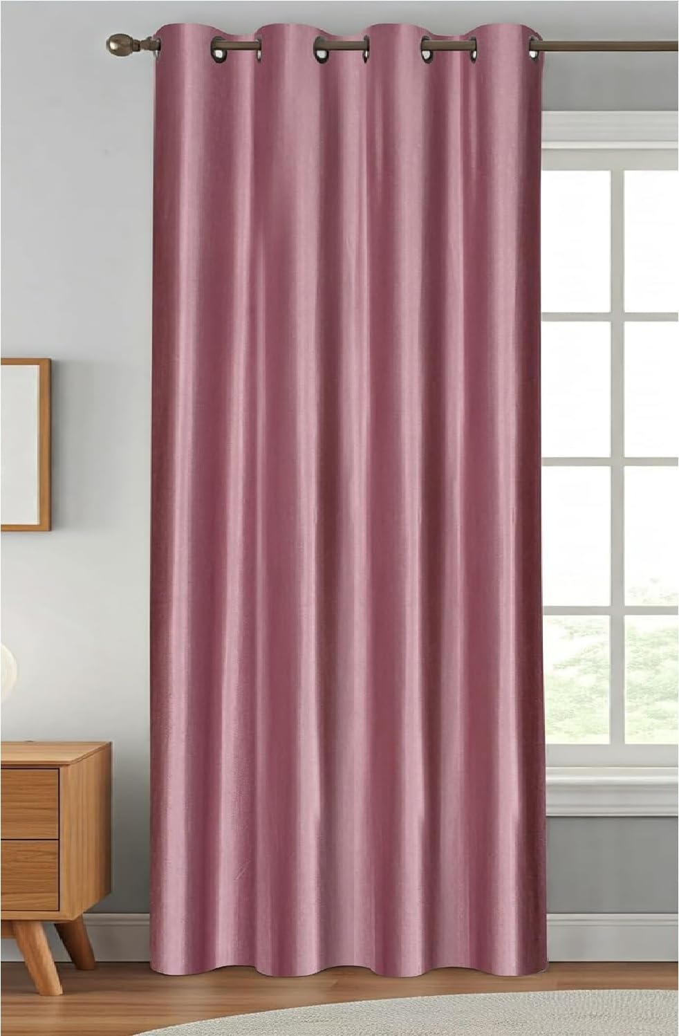 Exporthub 1 Piece Plain Eyelet Polyester Window Curtain - 6ft, Burgundy