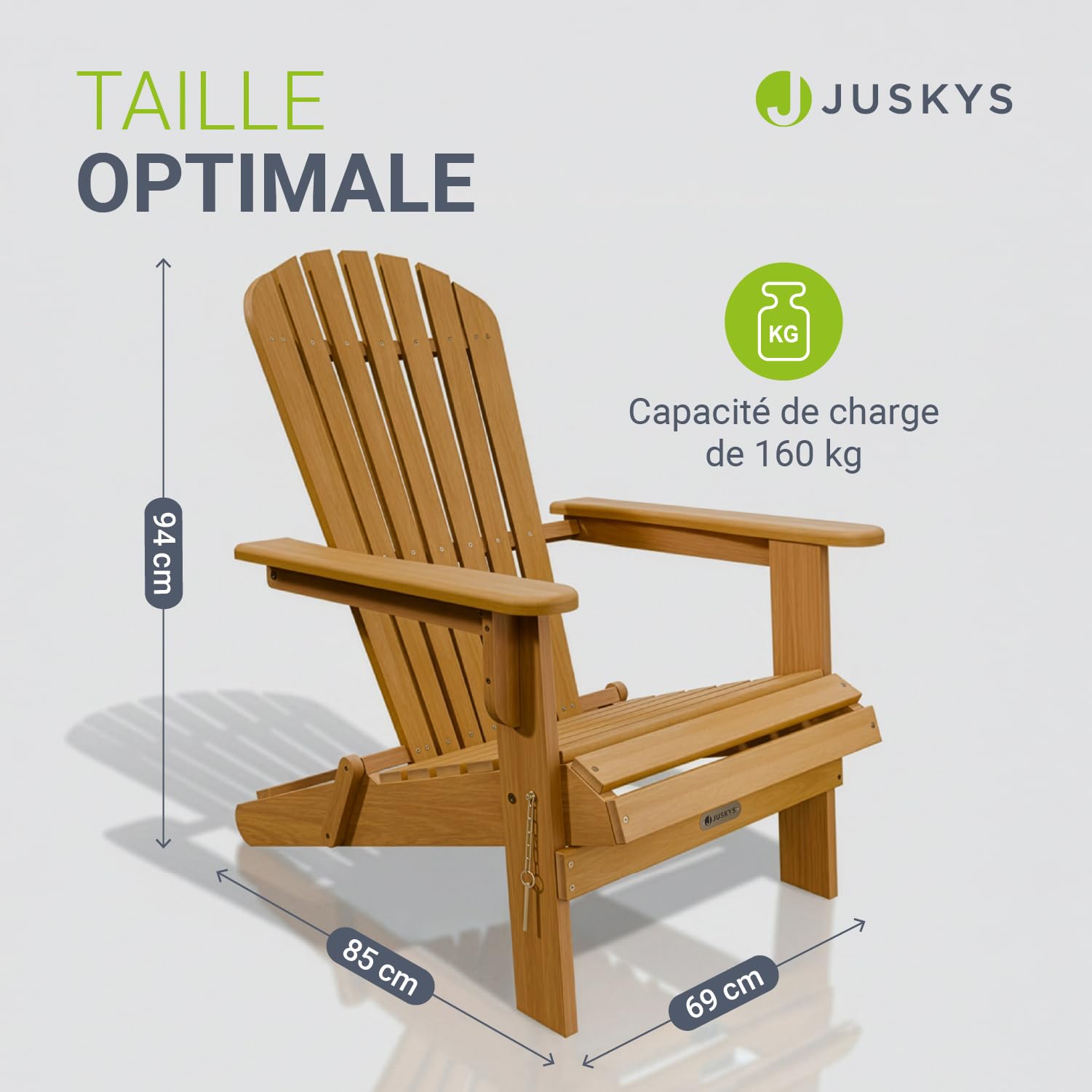 Juskys® Korfu transat Bois Massif Pliable Balcon terrasse résistant intempéries Design Compact 1 pièce