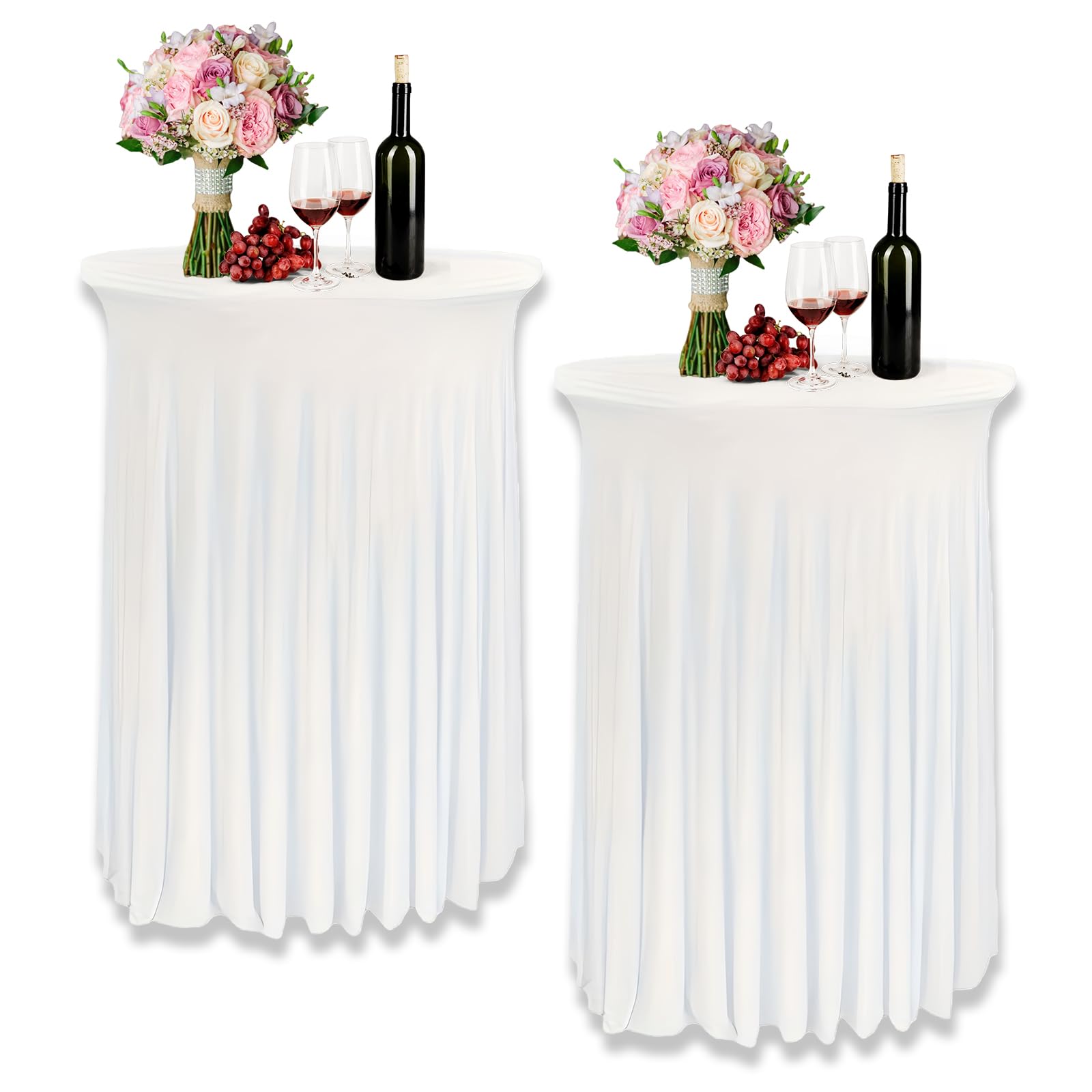 Nappe ronde pour tables de cocktail stretch blanche lot de 2 housse mange debout 80x110